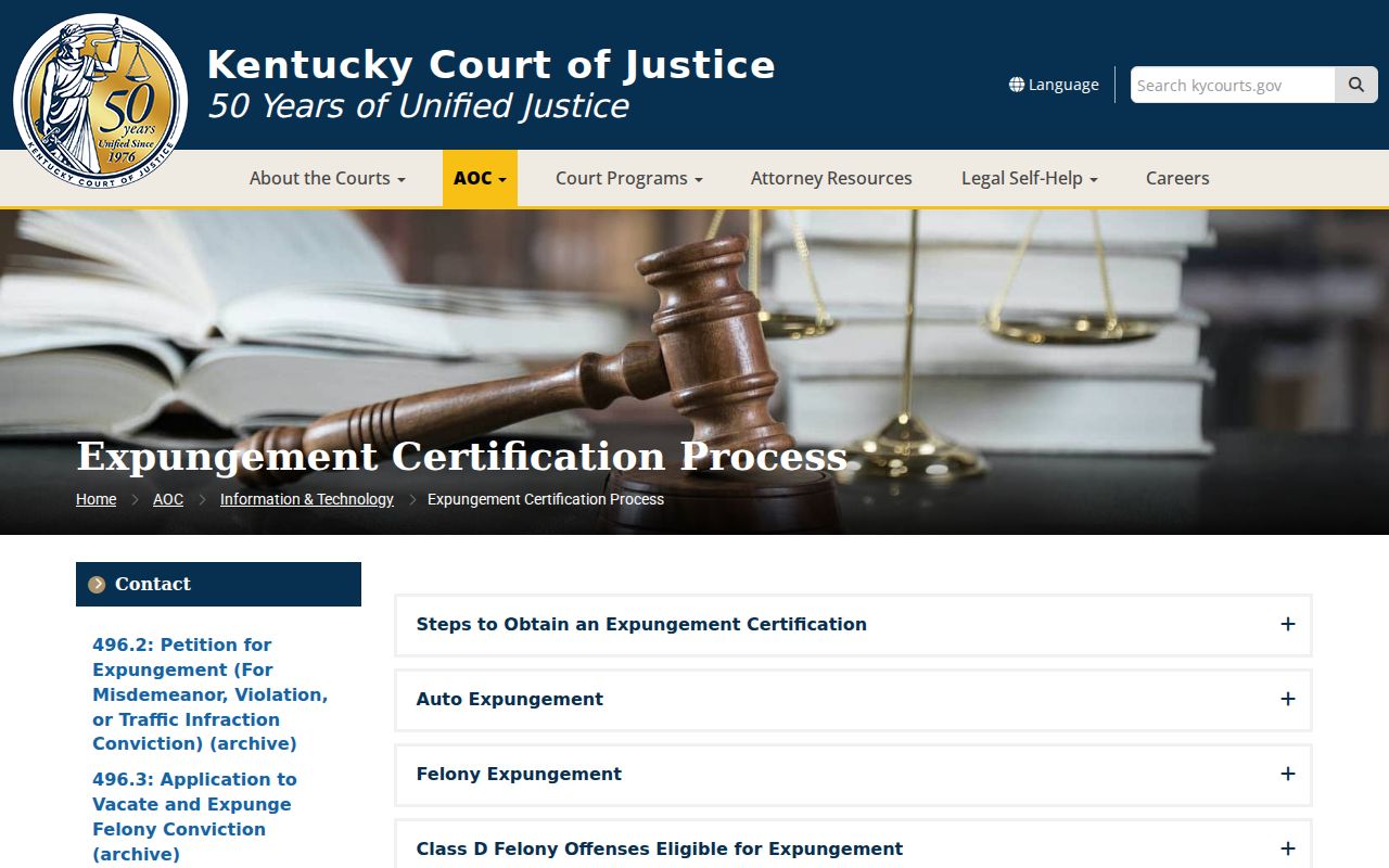 McCreary County criminal history Kentucky expungement certification