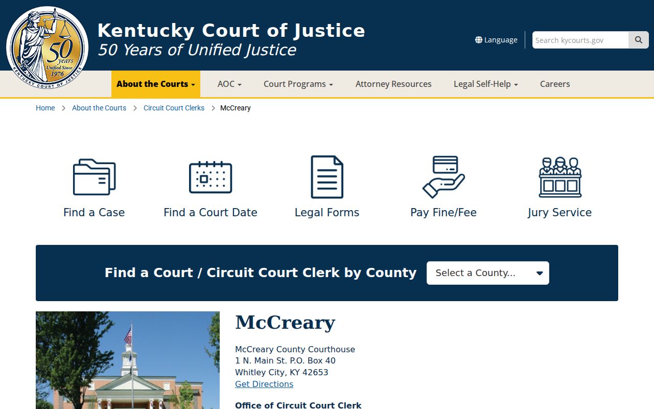 McCreary County criminal history court records page
