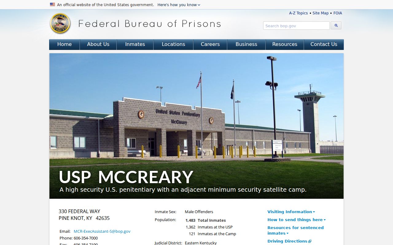 McCreary County criminal records and USP McCreary federal custody