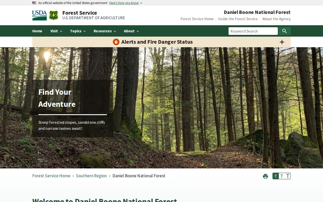 Daniel Boone National Forest information relevant to Pine Knot record jurisdiction